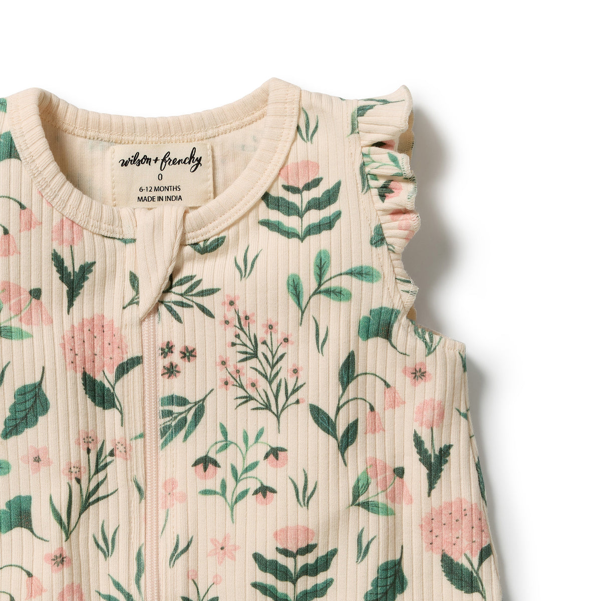 Wilson and Frenchy Baby Girls Organic Ruffle Zipsuit - Sweet Bloom | Rompers & Playsuits | Bon Bon Tresor