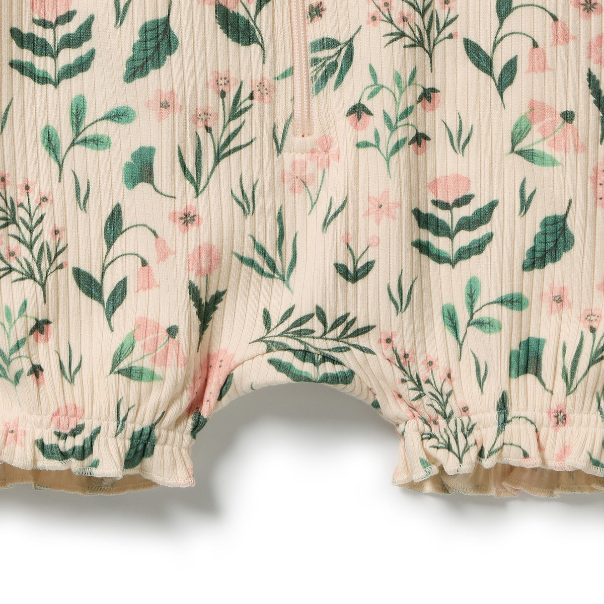 Wilson and Frenchy Baby Girls Organic Ruffle Zipsuit - Sweet Bloom | Rompers & Playsuits | Bon Bon Tresor