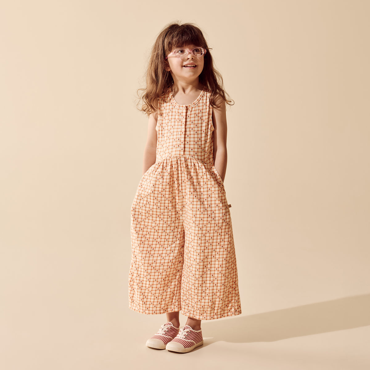 Wilson and Frenchy Girls Organic Crinkle Jumpsuit - Checkerberry | Rompers & Playsuits | Bon Bon Tresor