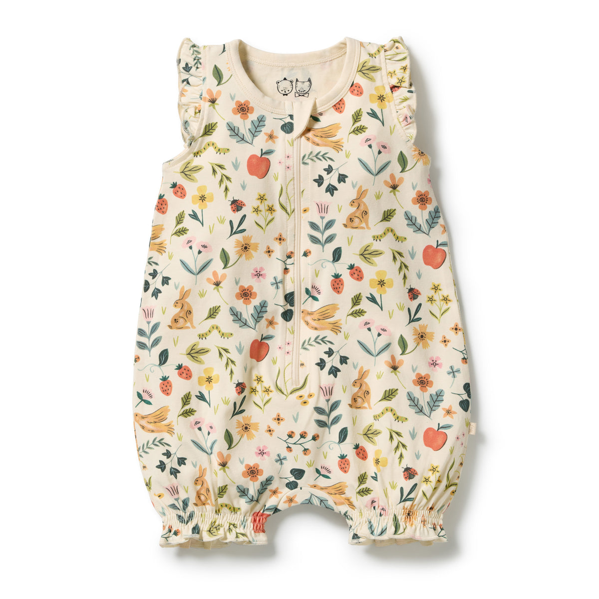 Wilson and Frenchy Baby Girls Organic Ruffle Zipsuit - Summer Garden | Rompers & Playsuits | Bon Bon Tresor