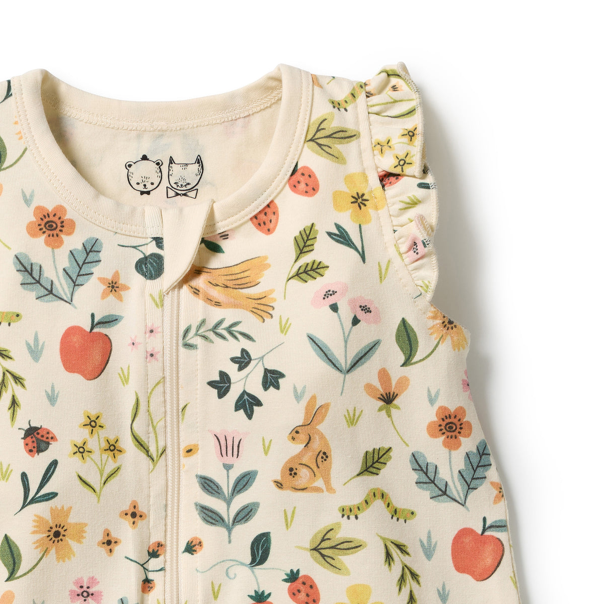 Wilson and Frenchy Baby Girls Organic Ruffle Zipsuit - Summer Garden | Rompers & Playsuits | Bon Bon Tresor
