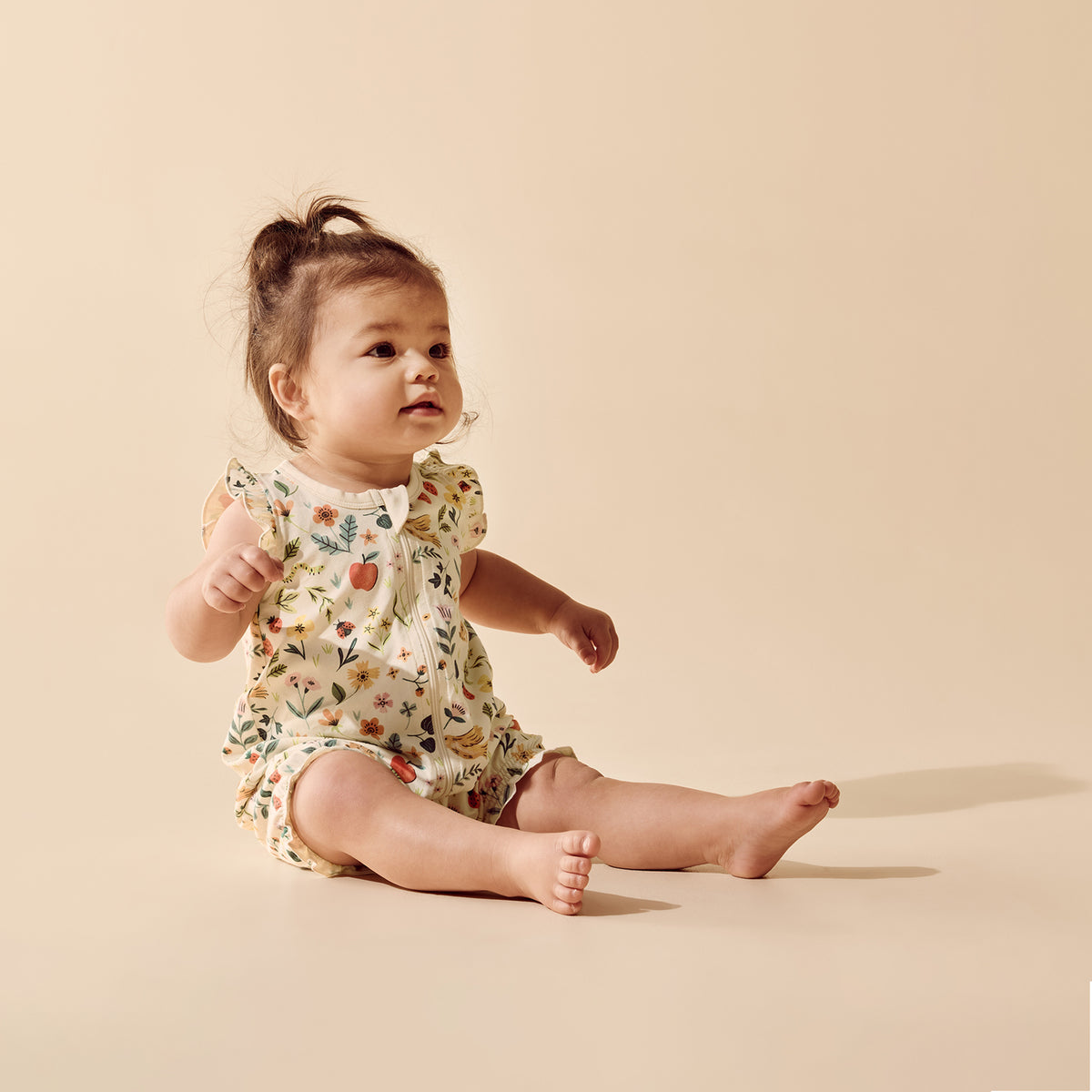 Wilson and Frenchy Baby Girls Organic Ruffle Zipsuit - Summer Garden | Rompers & Playsuits | Bon Bon Tresor