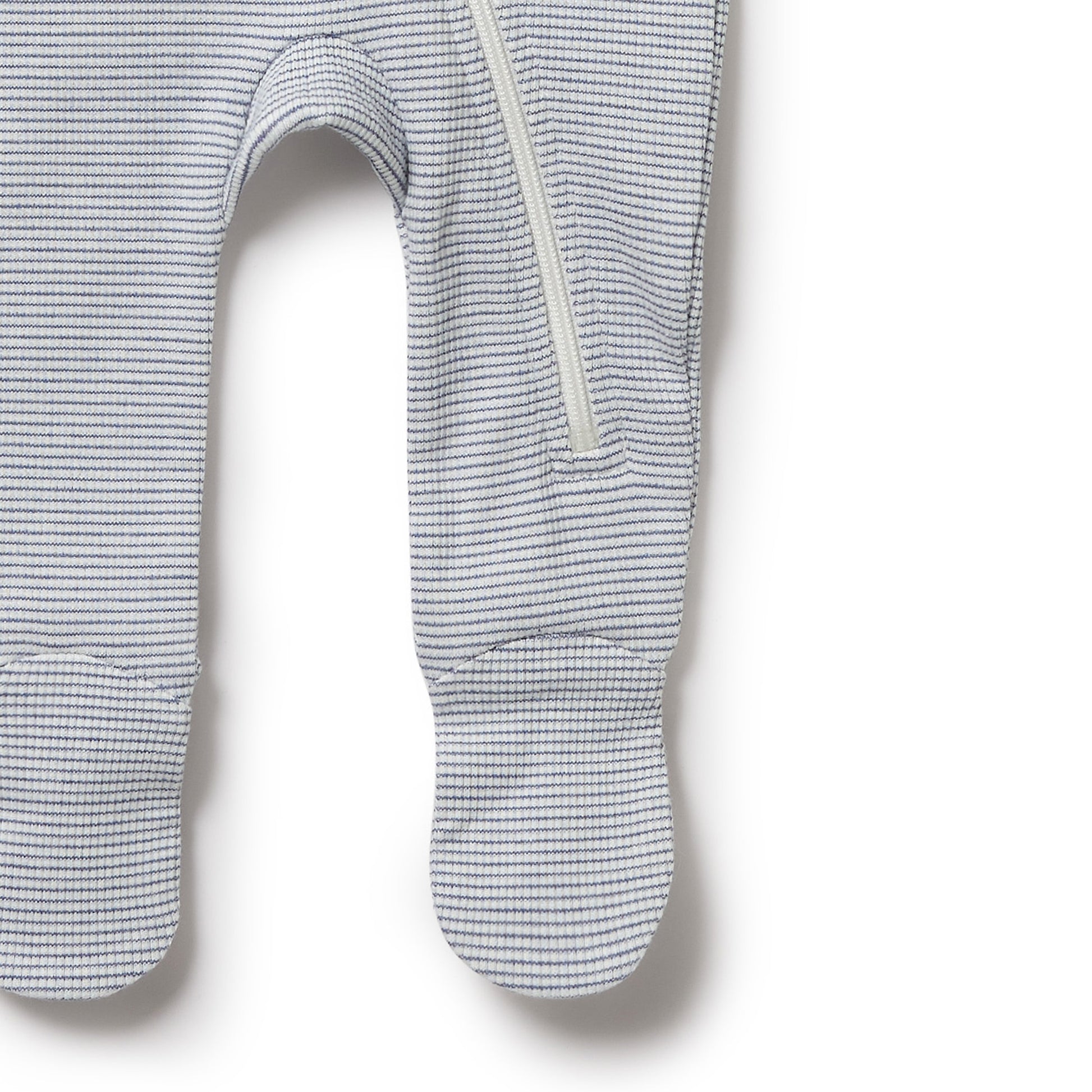 Wilson and Frenchy Organic Stripe Rib Zipsuit with Feet - Rain Drop | Rompers & Playsuits | Bon Bon Tresor