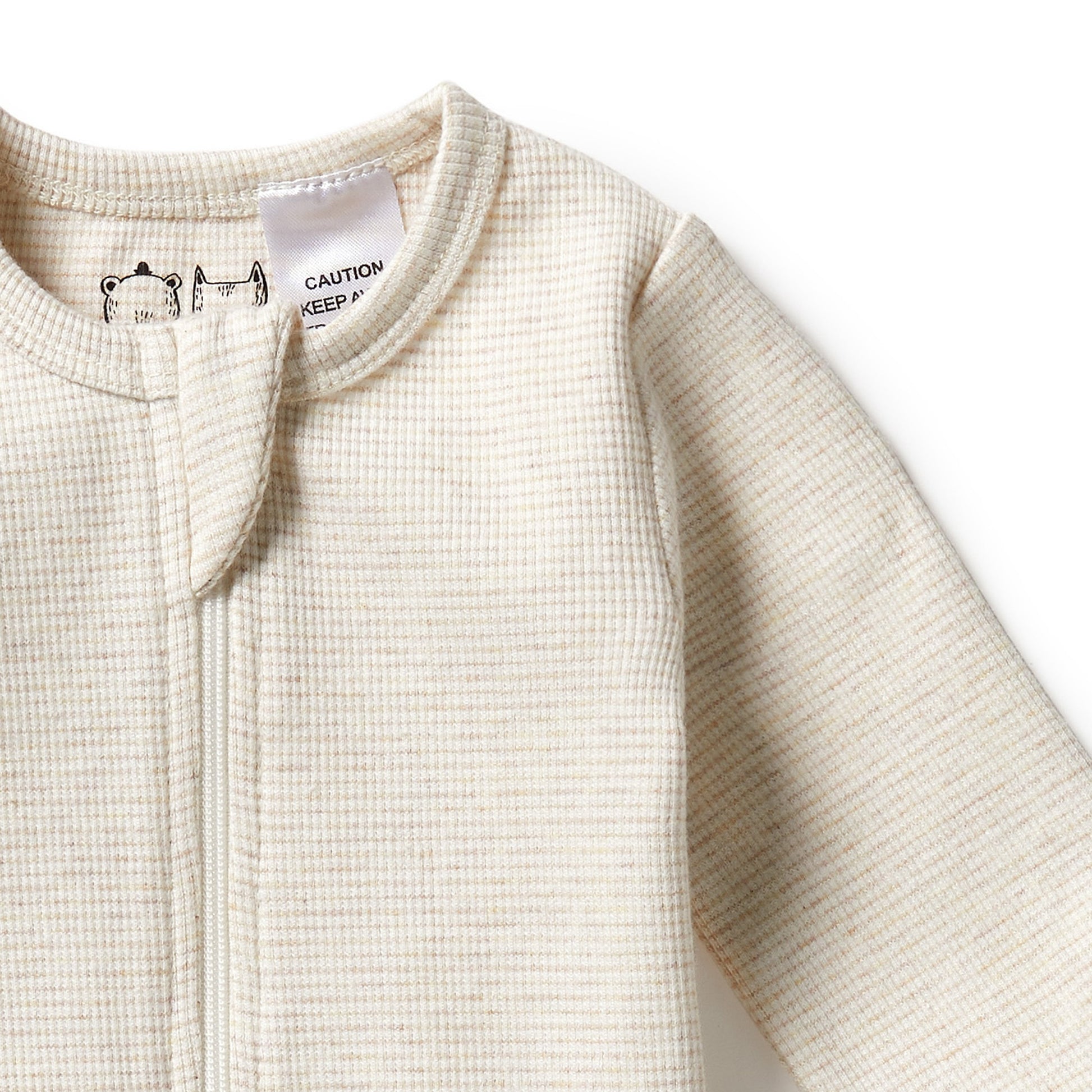 Wilson and Frenchy Organic Stripe Rib Zipsuit with Feet - Oatmeal | Rompers & Playsuits | Bon Bon Tresor