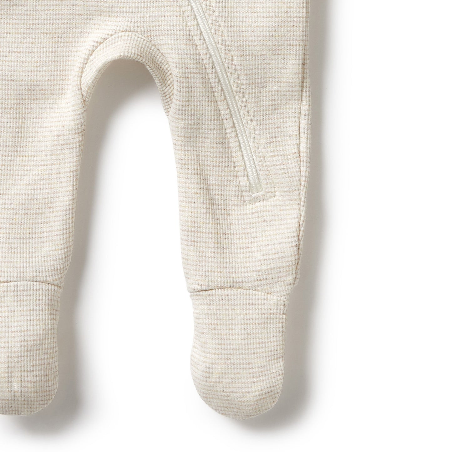 Wilson and Frenchy Organic Stripe Rib Zipsuit with Feet - Oatmeal | Rompers & Playsuits | Bon Bon Tresor