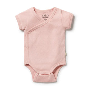 Wilson and Frenchy Organic Pointelle Kimono Bodysuit - Cantaloupe | Rompers & Playsuits | Bon Bon Tresor