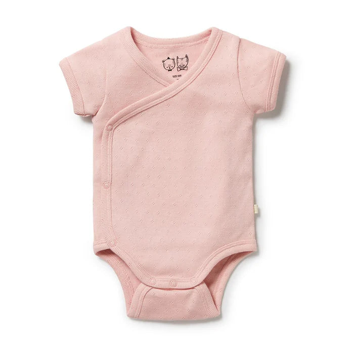 Wilson and Frenchy Organic Pointelle Kimono Bodysuit - Cantaloupe | Rompers & Playsuits | Bon Bon Tresor