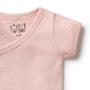 Wilson and Frenchy Organic Pointelle Kimono Bodysuit - Cantaloupe | Rompers & Playsuits | Bon Bon Tresor