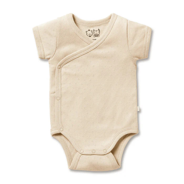 Wilson and Frenchy Organic Pointelle Kimono Bodysuit - Clay | Rompers & Playsuits | Bon Bon Tresor