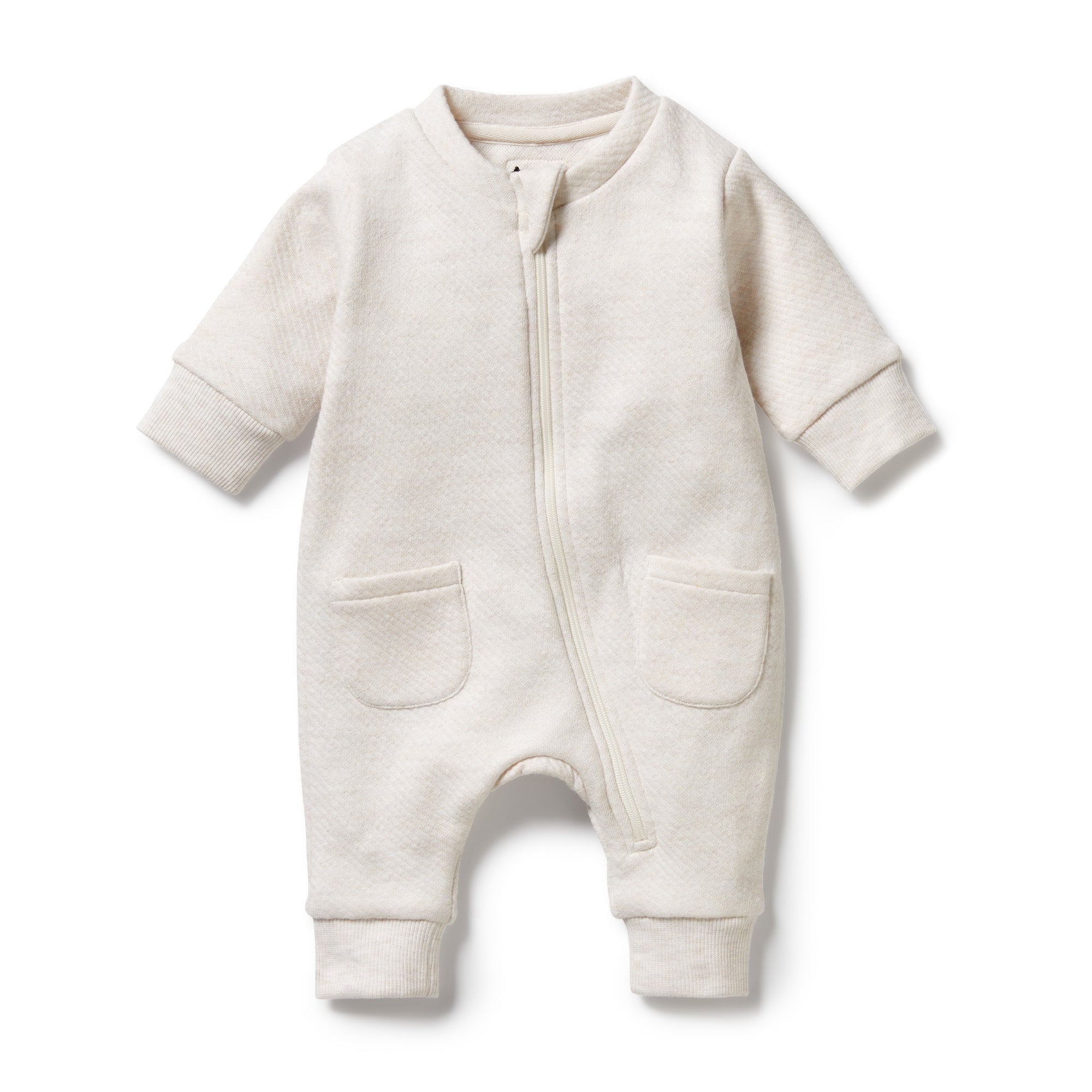 Wilson and Frenchy Organic Quilted Growsuit - Oatmeal | Rompers & Playsuits | Bon Bon Tresor