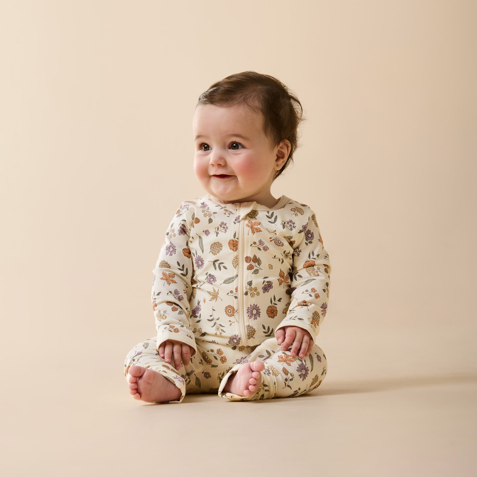 Wilson and Frenchy Girls Organic Zipsuit with Feet - Maple Glow | Rompers & Playsuits | Bon Bon Tresor