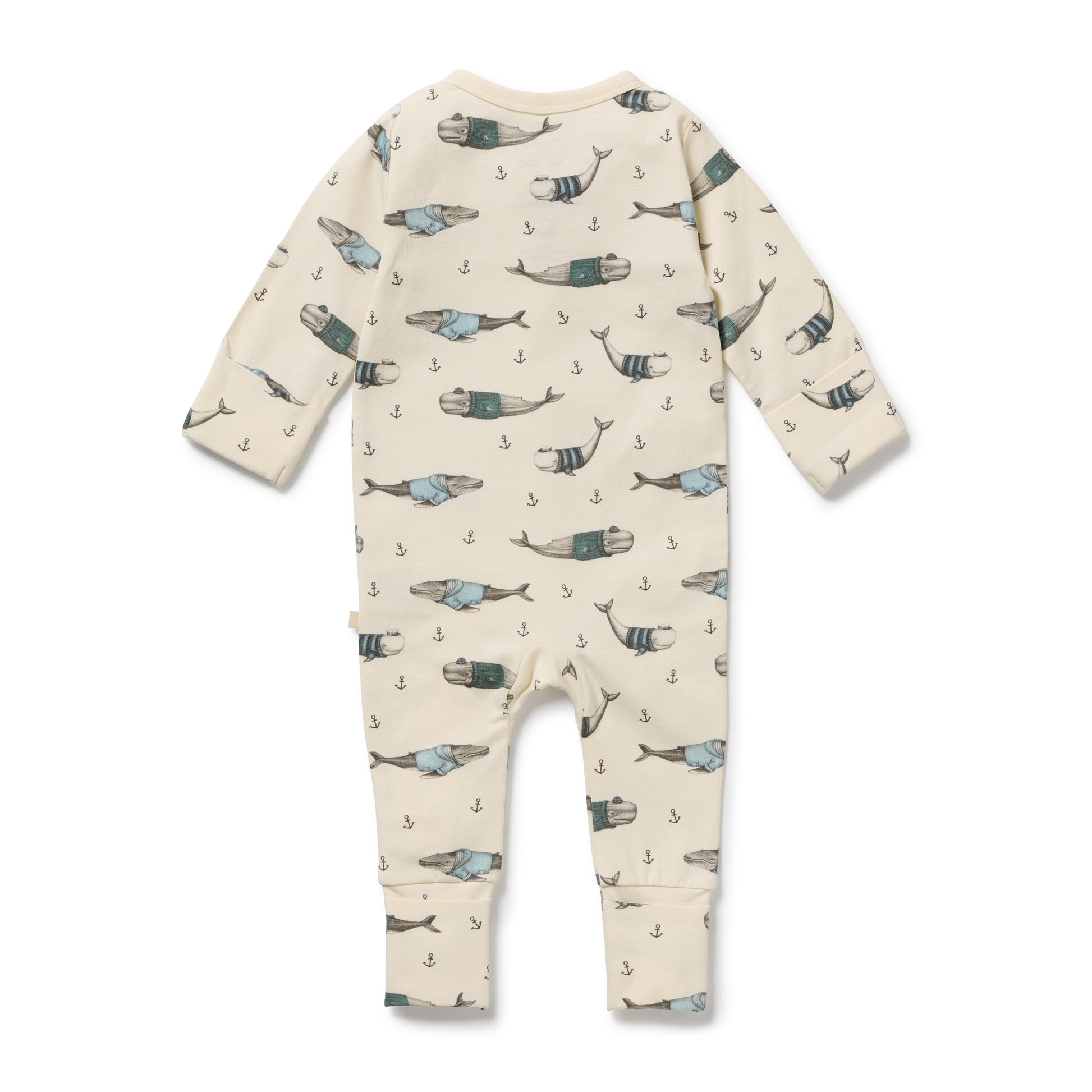 Wilson and Frenchy Organic Zipsuit with Feet - Woolly Whales | Rompers & Playsuits | Bon Bon Tresor