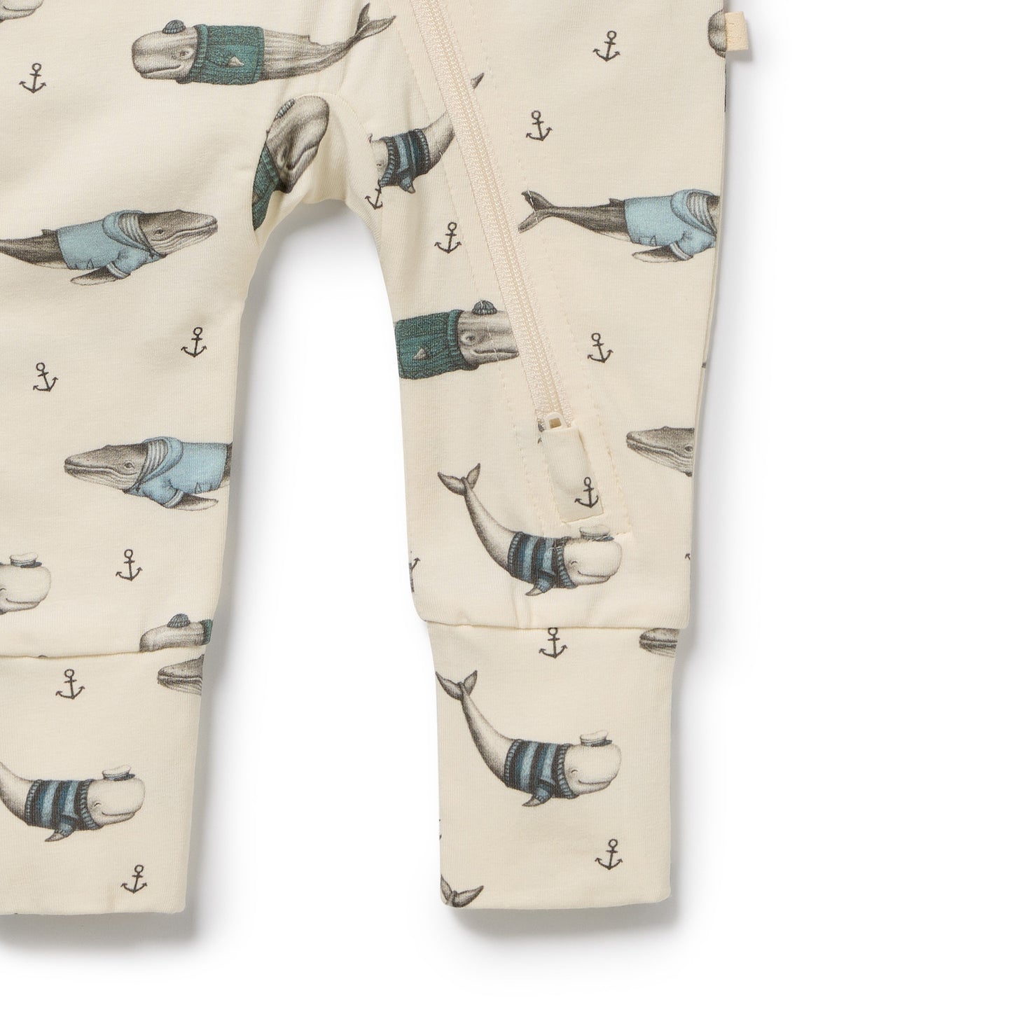 Wilson and Frenchy Organic Zipsuit with Feet - Woolly Whales | Rompers & Playsuits | Bon Bon Tresor