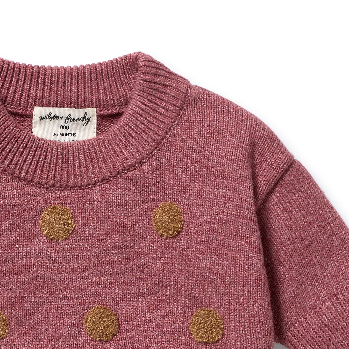 Wilson and Frenchy Baby Girl Organic Knitted Bauble Jumper - Rhubarb | Sweaters & Knitwear | Bon Bon Tresor