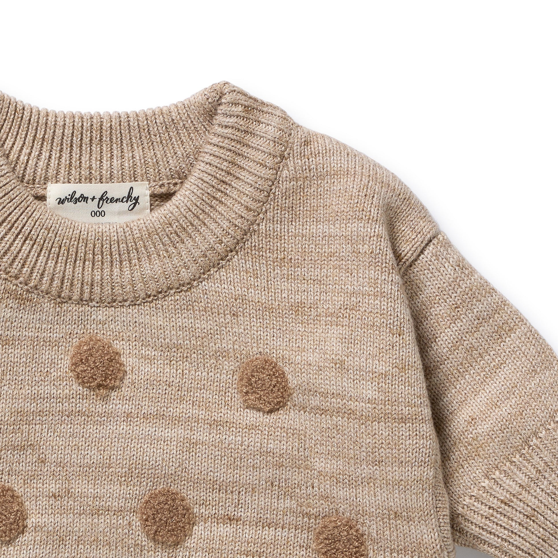 Wilson and Frenchy Baby Boy Organic Knitted Bauble Jumper - Sandstone | Sweaters & Knitwear | Bon Bon Tresor