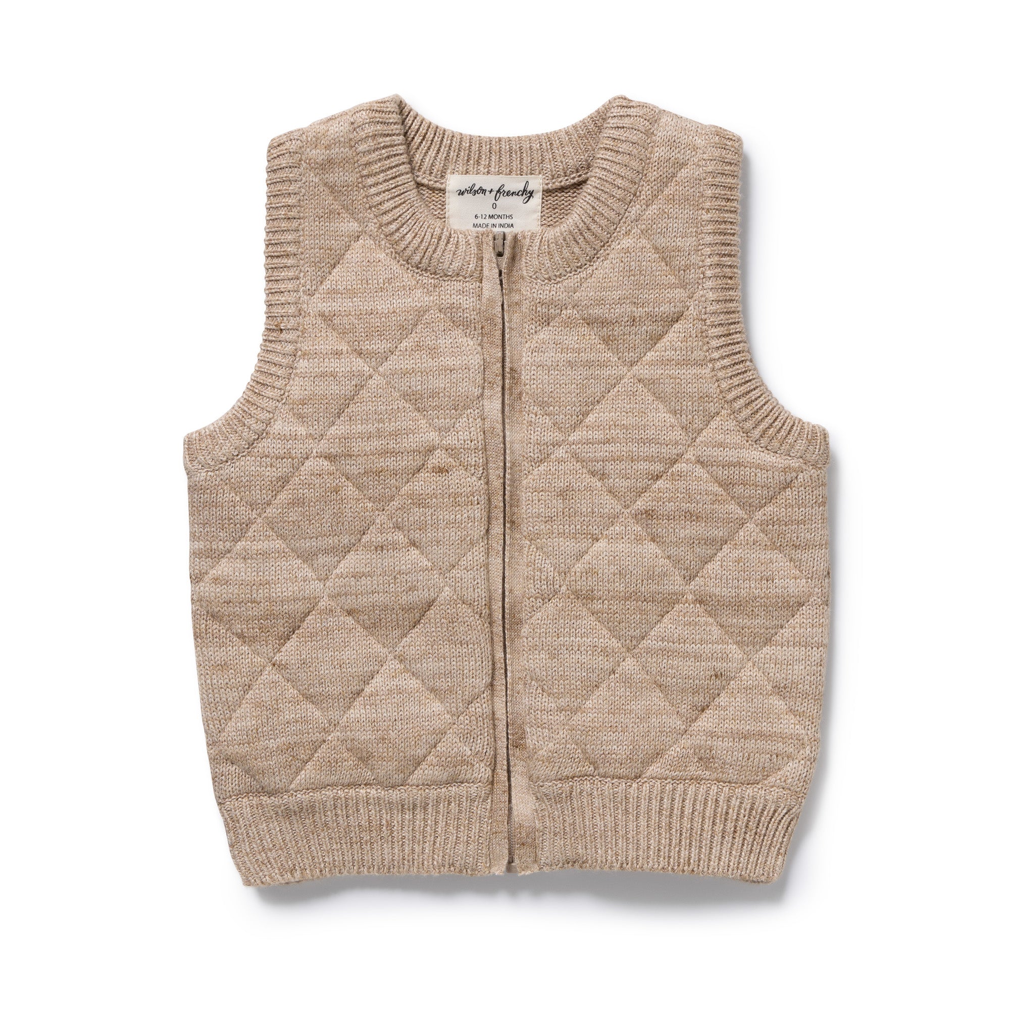 Wilson and Frenchy Baby Boy Organic Knitted Vest - Sandstone | Sweaters & Knitwear | Bon Bon Tresor