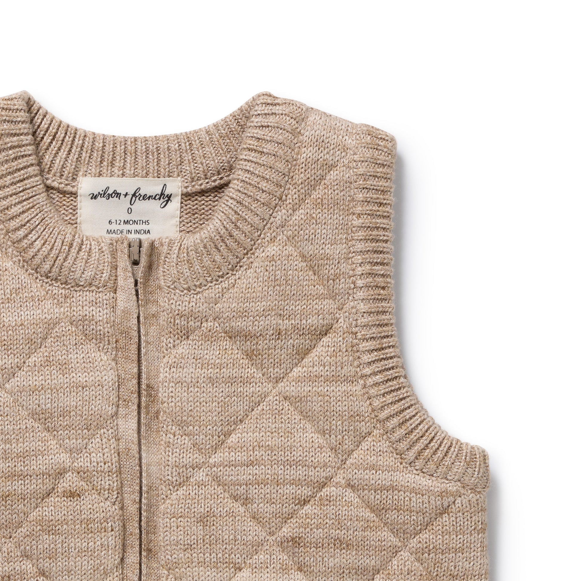 Wilson and Frenchy Baby Boy Organic Knitted Vest - Sandstone | Sweaters & Knitwear | Bon Bon Tresor