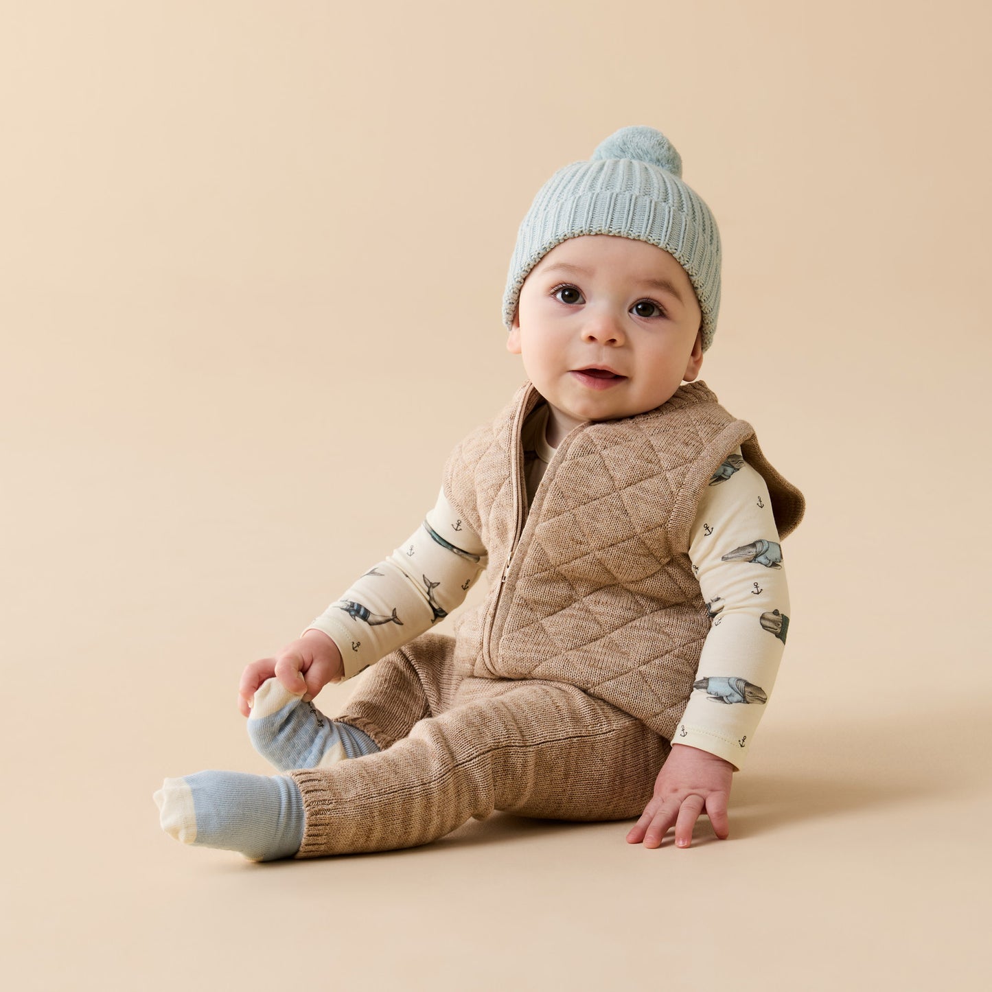 Wilson and Frenchy Baby Boy Organic Knitted Vest - Sandstone | Sweaters & Knitwear | Bon Bon Tresor
