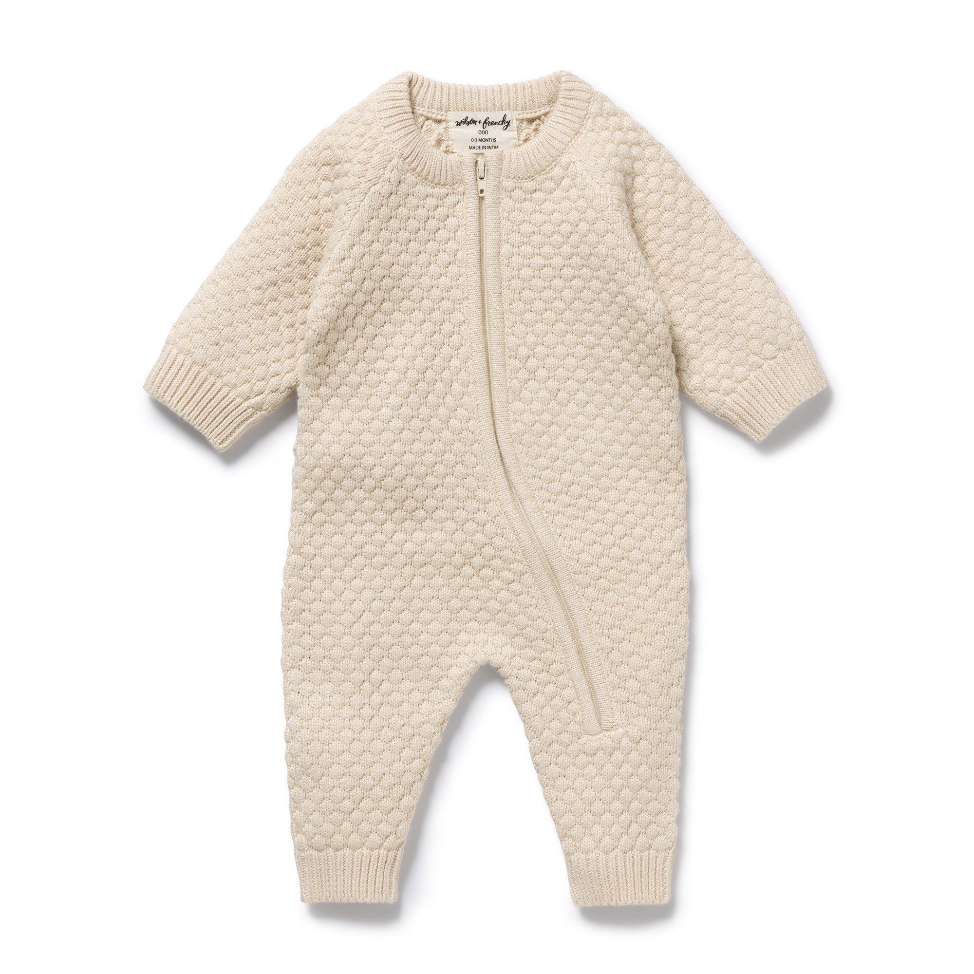 Wilson and Frenchy Organic Knitted Bubble Growsuit - Cream | Rompers & Playsuits | Bon Bon Tresor