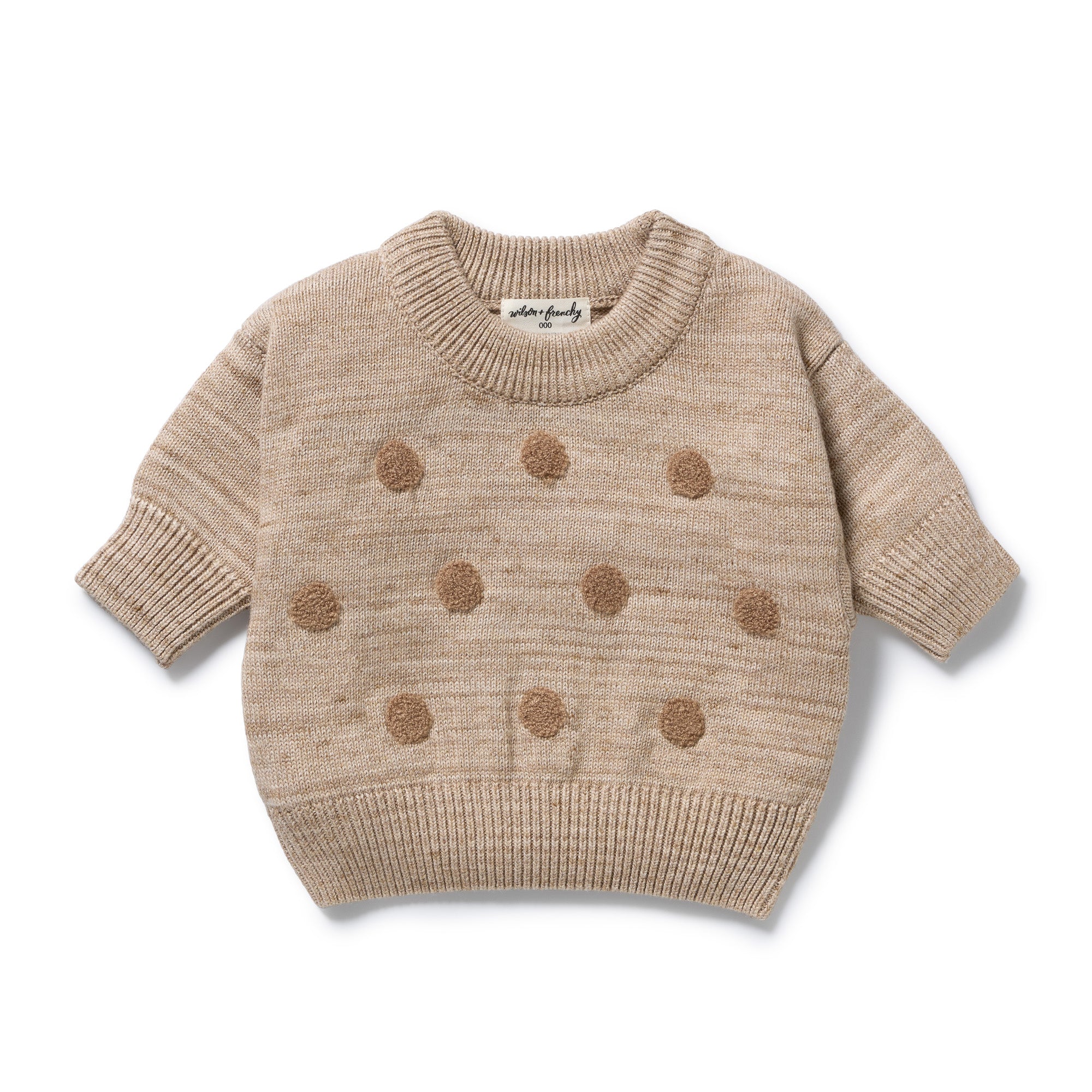 Wilson and Frenchy Baby Boy Organic Knitted Bauble Jumper - Sandstone | Sweaters & Knitwear | Bon Bon Tresor