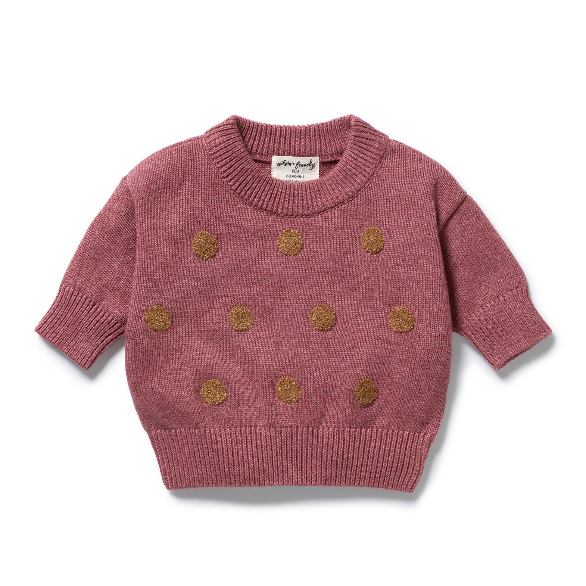 Wilson and Frenchy Baby Girl Organic Knitted Bauble Jumper - Rhubarb | Sweaters & Knitwear | Bon Bon Tresor