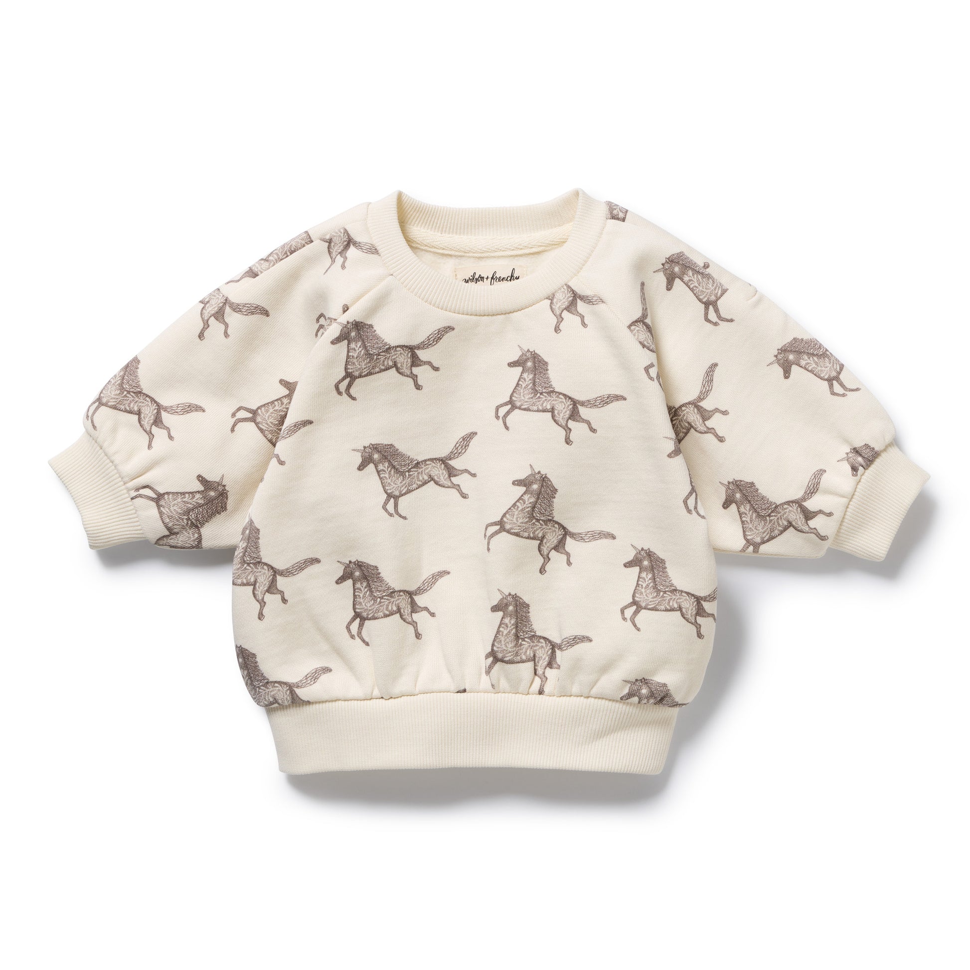 Wilson and Frenchy Baby Girls Organic Terry Sweat - Little Unicorn | Sweaters & Knitwear | Bon Bon Tresor