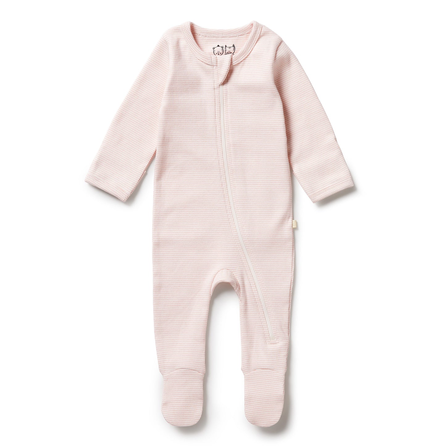 Wilson and Frenchy Organic Stripe Rib Zipsuit with Feet - Cantaloupe | Rompers & Playsuits | Bon Bon Tresor