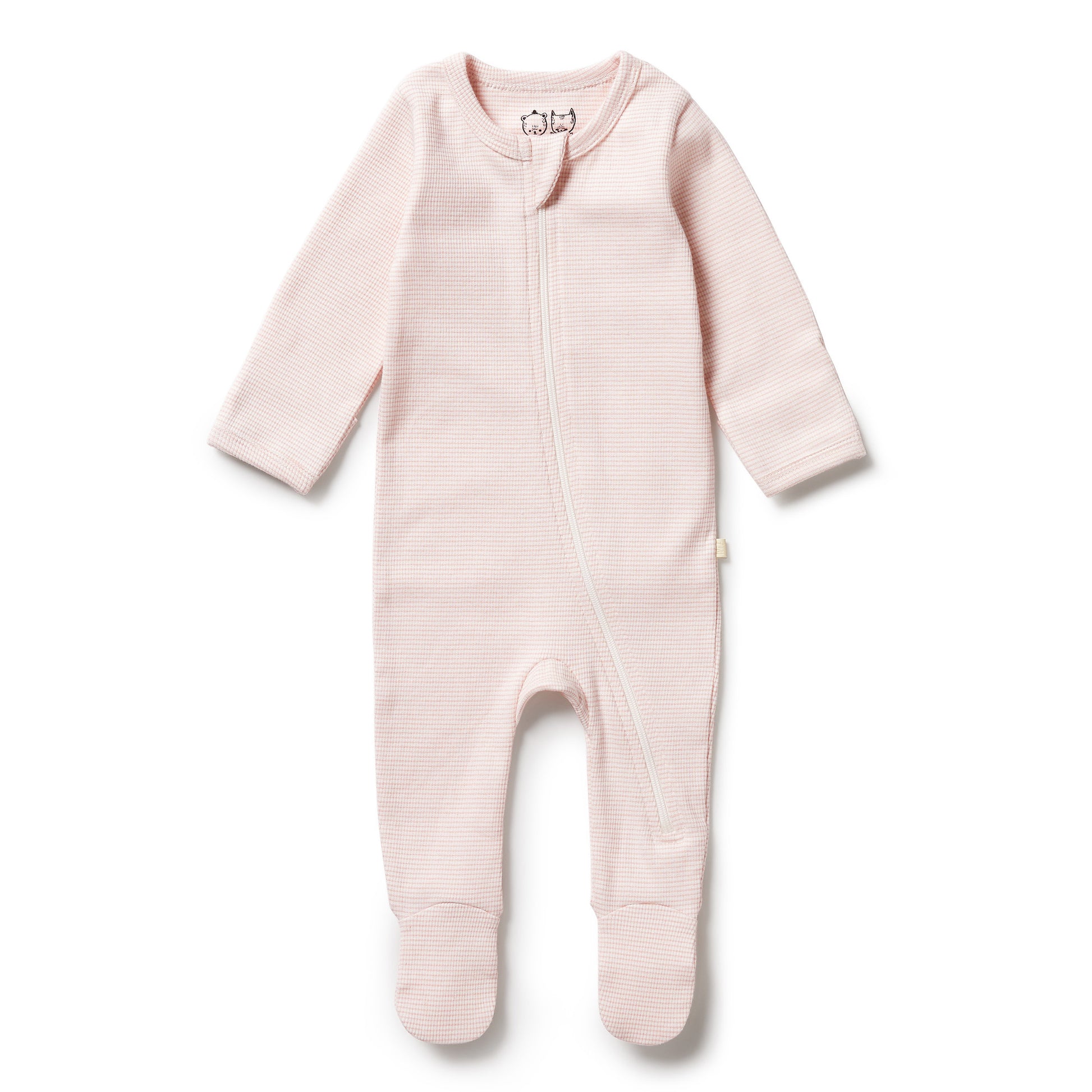 Wilson and Frenchy Organic Stripe Rib Zipsuit with Feet - Cantaloupe | Rompers & Playsuits | Bon Bon Tresor