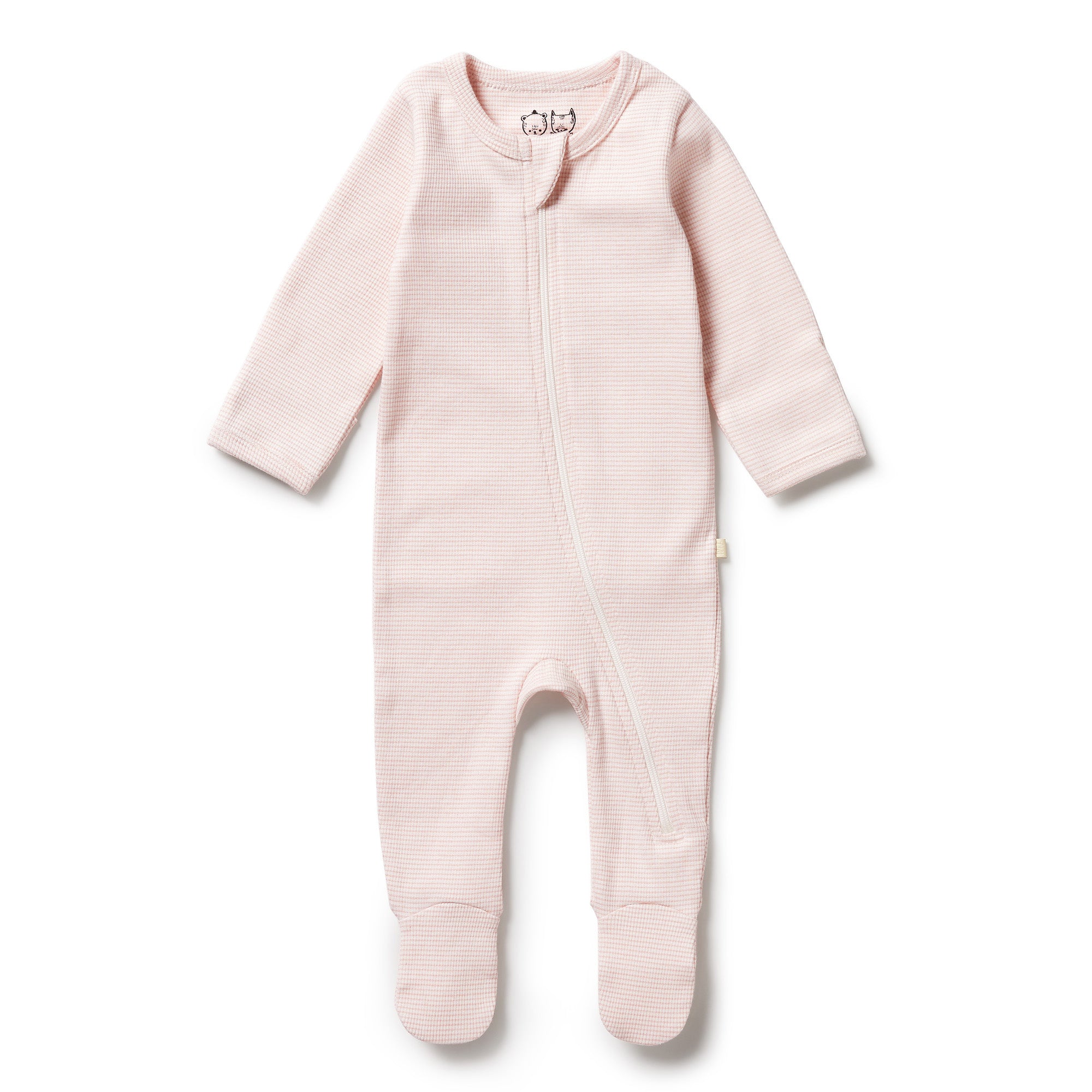 Wilson and Frenchy Organic Stripe Rib Zipsuit with Feet - Cantaloupe | Rompers & Playsuits | Bon Bon Tresor