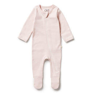 Wilson and Frenchy Organic Stripe Rib Zipsuit with Feet - Cantaloupe | Rompers & Playsuits | Bon Bon Tresor