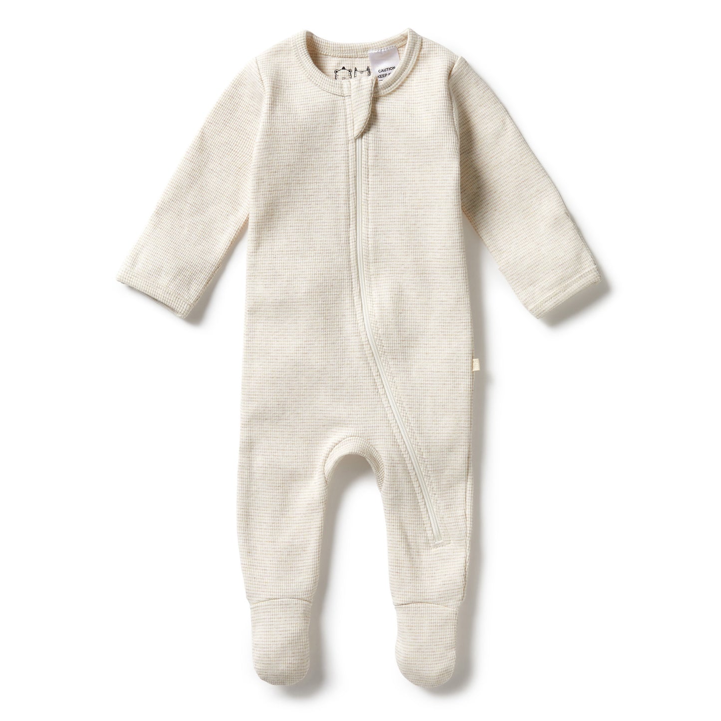 Wilson and Frenchy Organic Stripe Rib Zipsuit with Feet - Oatmeal | Rompers & Playsuits | Bon Bon Tresor