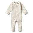Wilson and Frenchy Organic Stripe Rib Zipsuit with Feet - Oatmeal | Rompers & Playsuits | Bon Bon Tresor