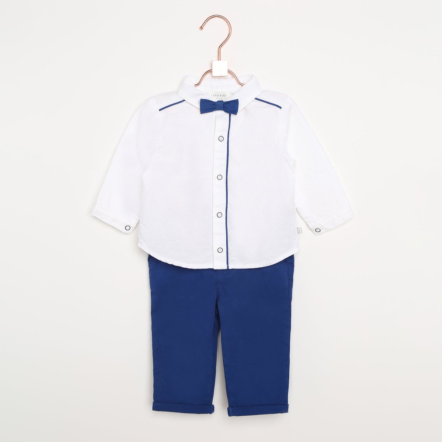 Carrement Beau Blue Bow Tie and White Shirt | Tops & T-Shirts | Bon Bon Tresor