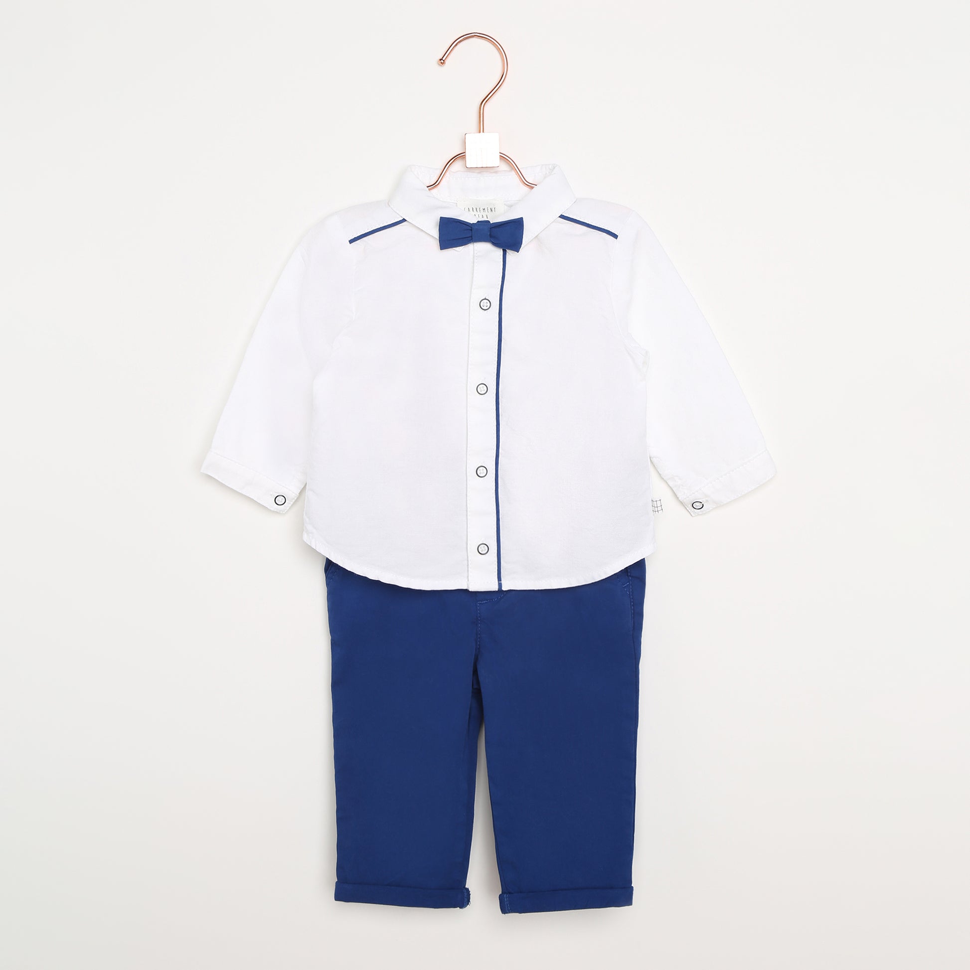 Carrement Beau Blue Bow Tie and White Shirt | Tops & T-Shirts | Bon Bon Tresor
