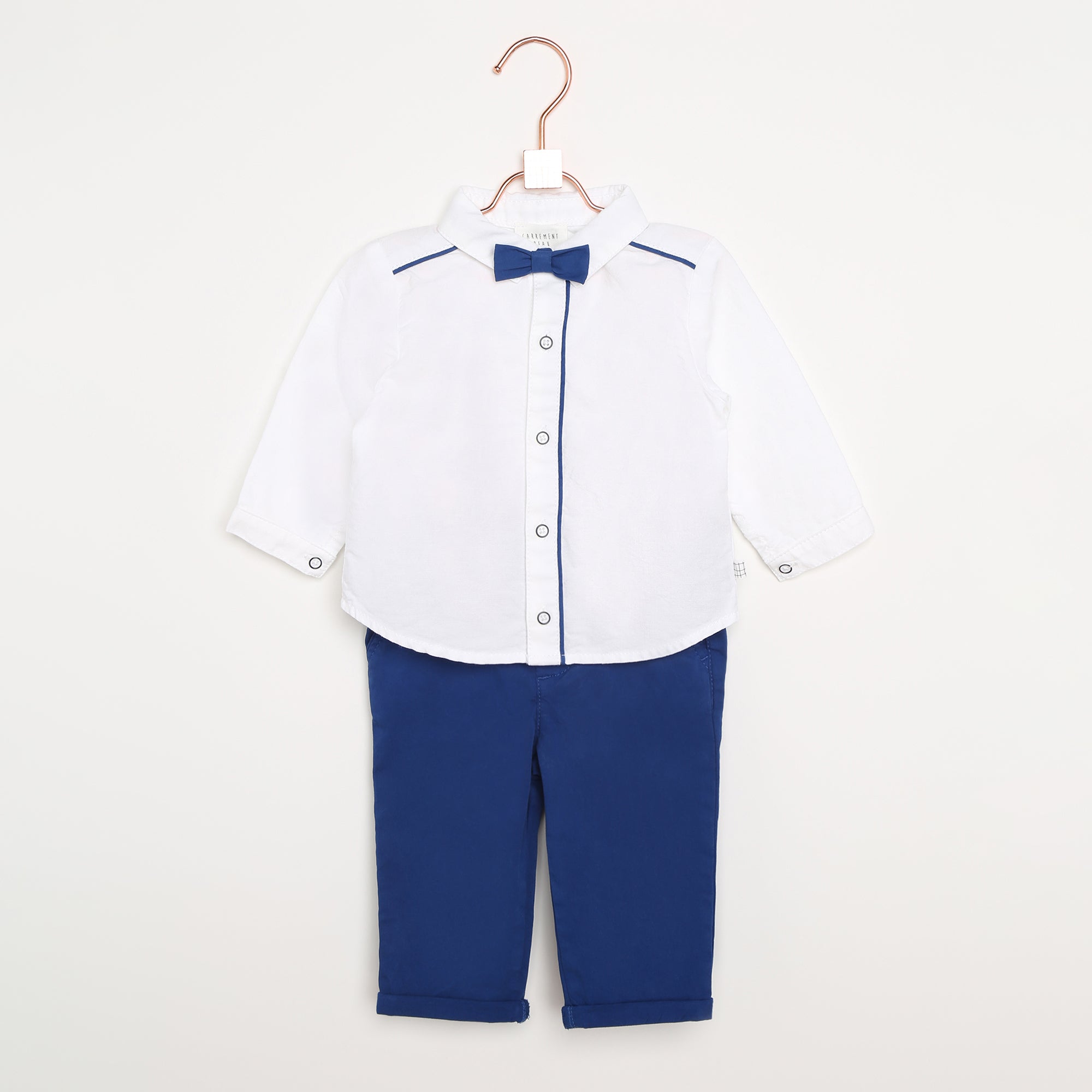 Carrement Beau Blue Bow Tie and White Shirt