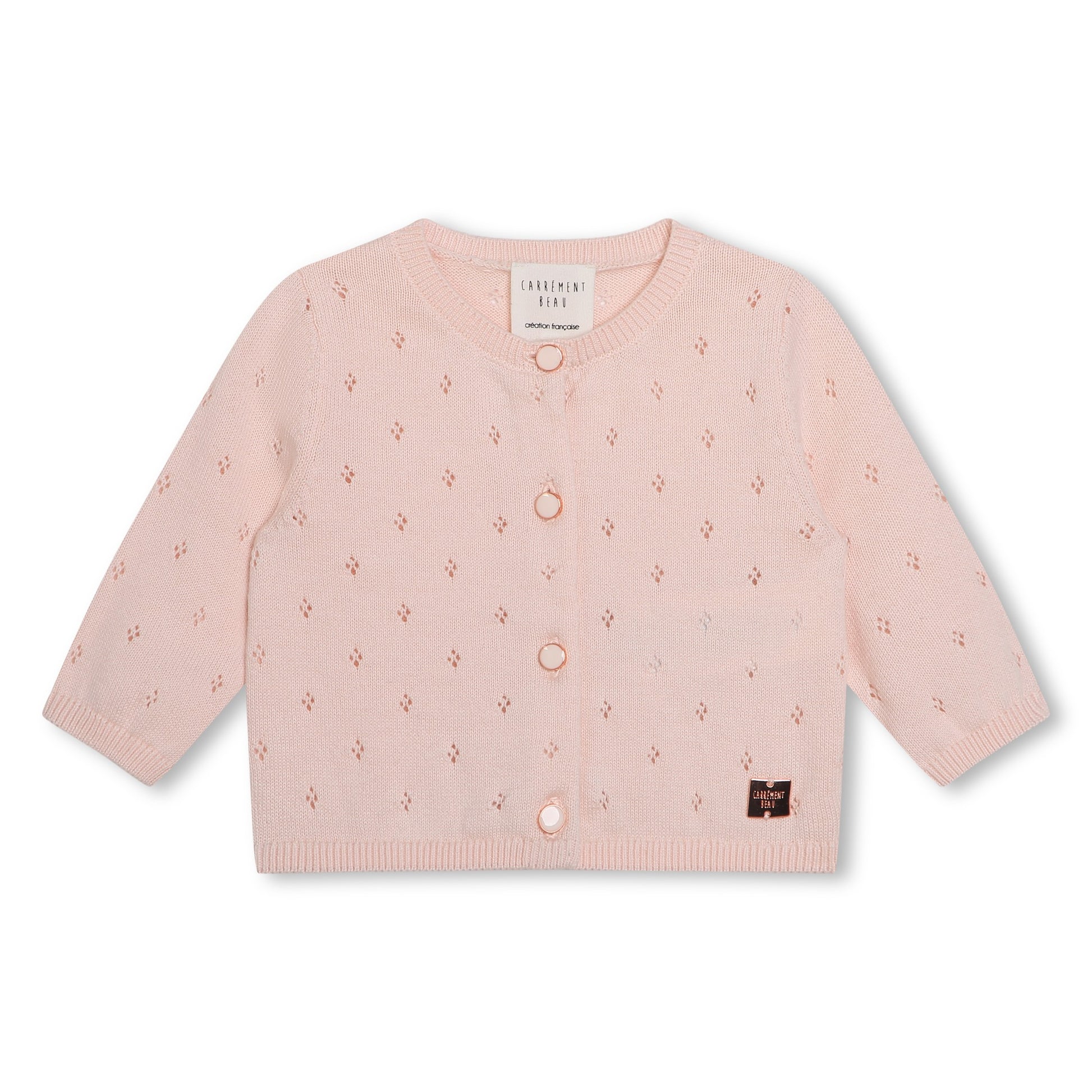 Carrement Beau Pink Moss Stitch Knitted Cardigan | Sweaters & Knitwear | Bon Bon Tresor
