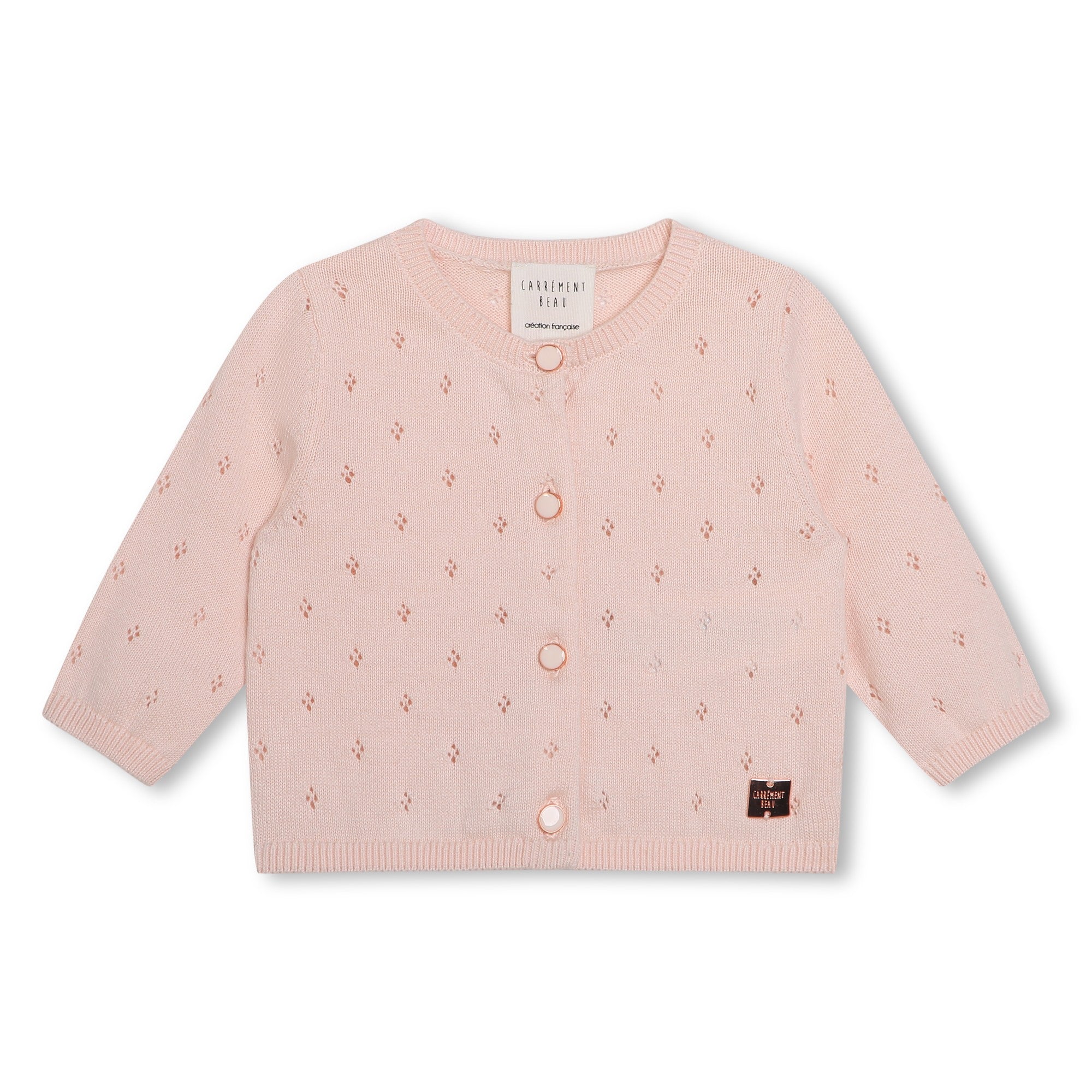 Carrement Beau Pink Moss Stitch Knitted Cardigan | Sweaters & Knitwear | Bon Bon Tresor