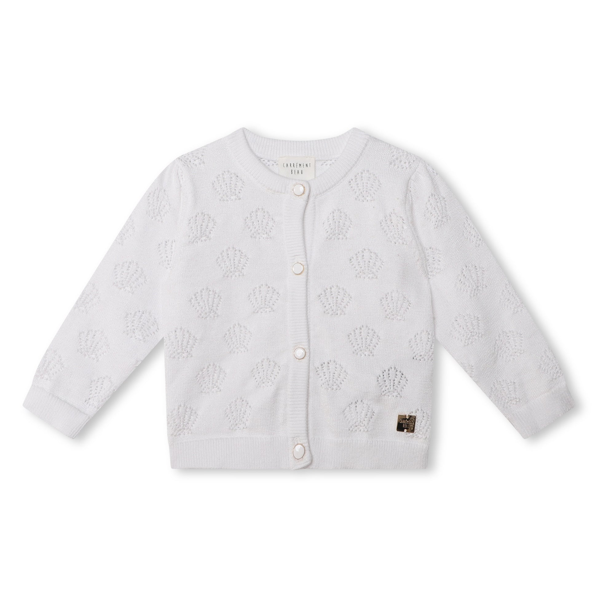 Carrement Beau White Shiny Thread Knitted Cardigan | Sweaters & Knitwear | Bon Bon Tresor