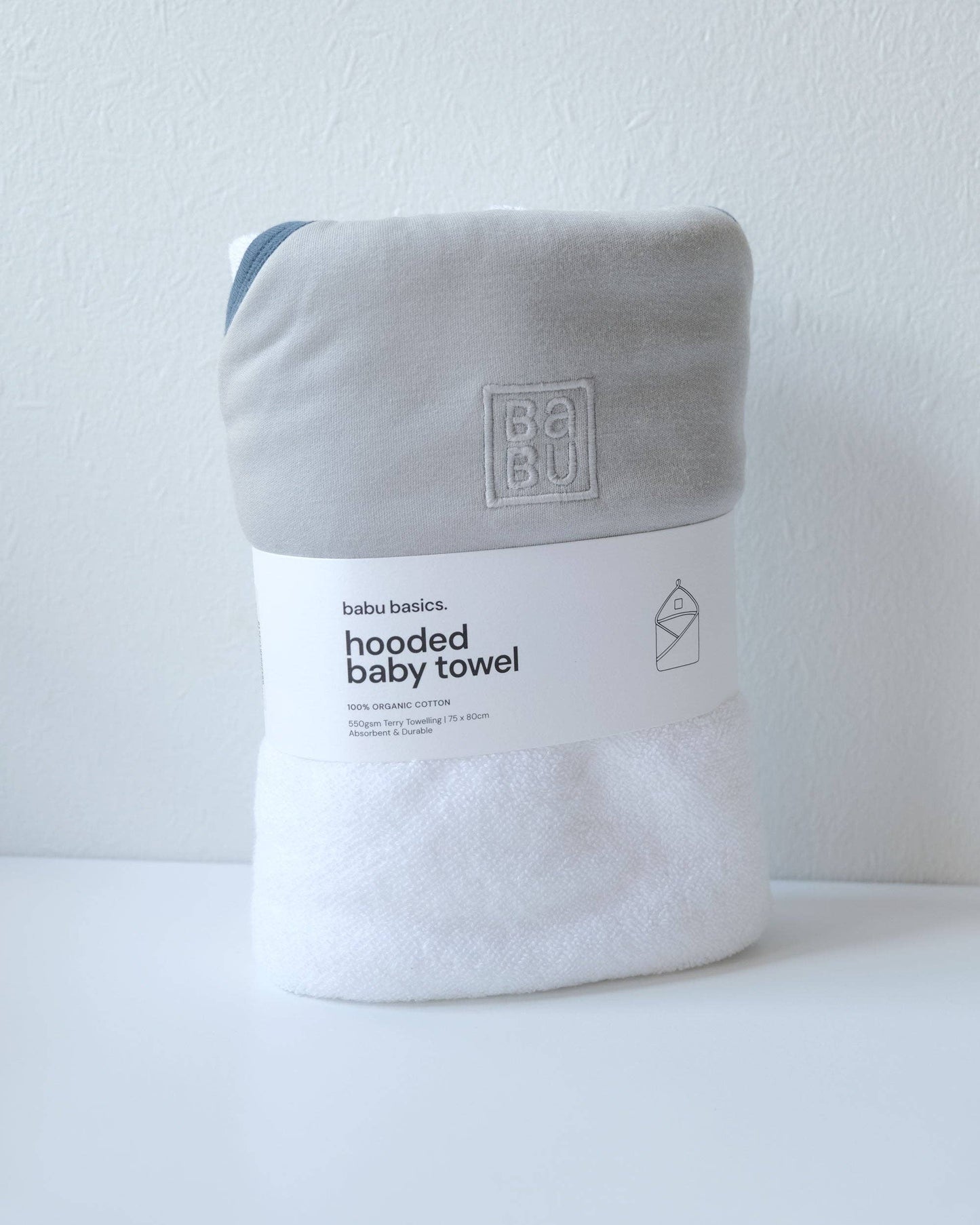 Babu Terry Hooded Baby Towel - Petal with Rose Trim
