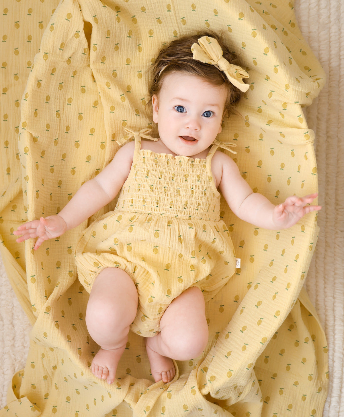 Lummi In Colour Organic Muslin Bubble Romper - Lemons