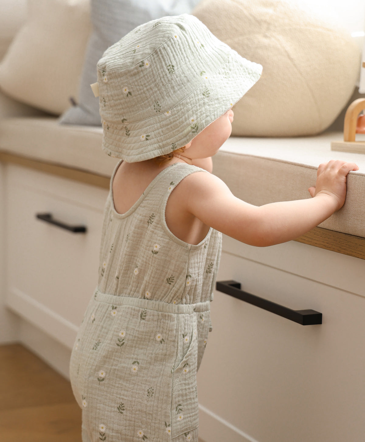Lummi In Colour Organic Cotton Muslin Bucket Sun Hat - Daisy Green