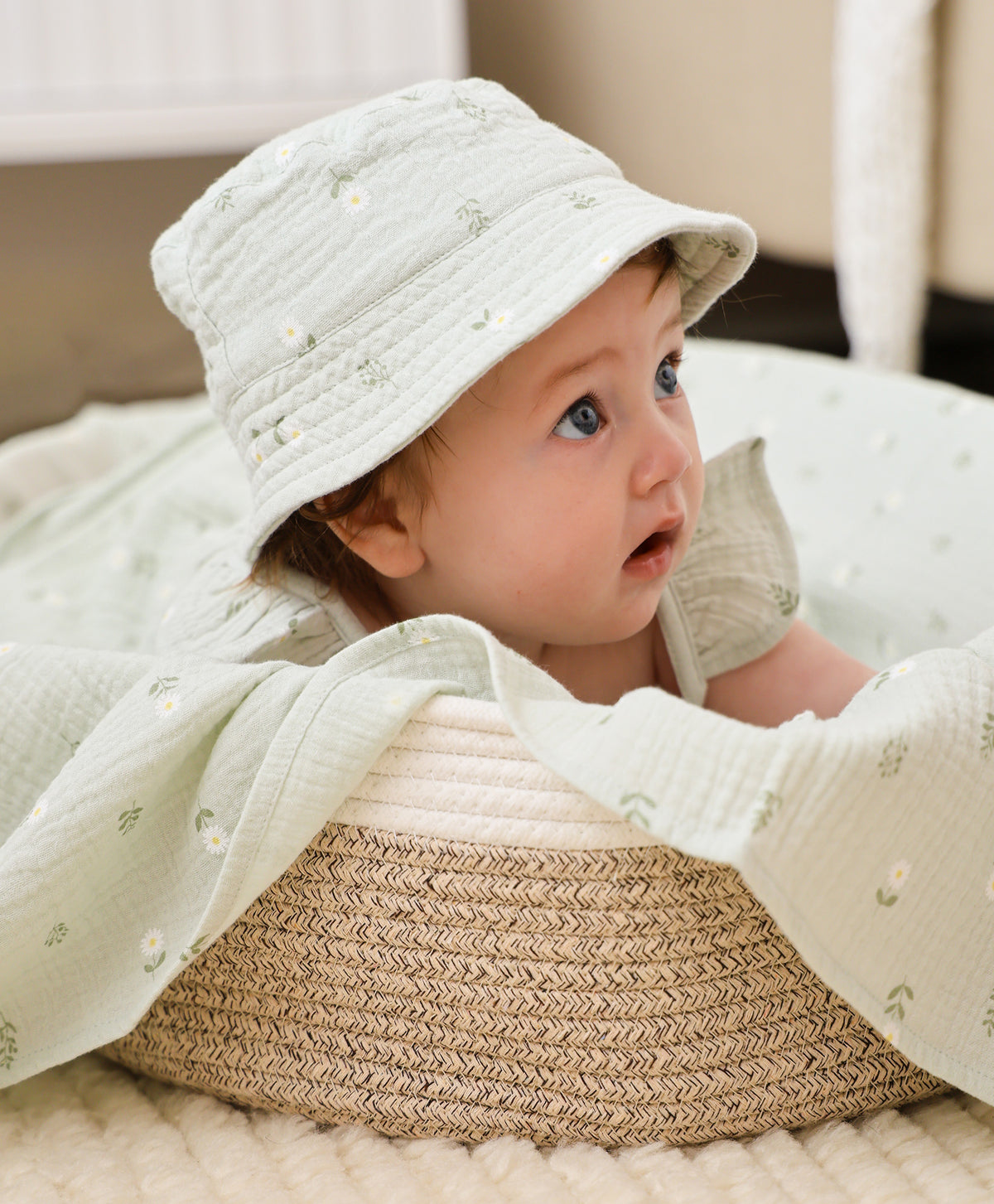Lummi In Colour Organic Cotton Muslin Bucket Sun Hat - Daisy Green