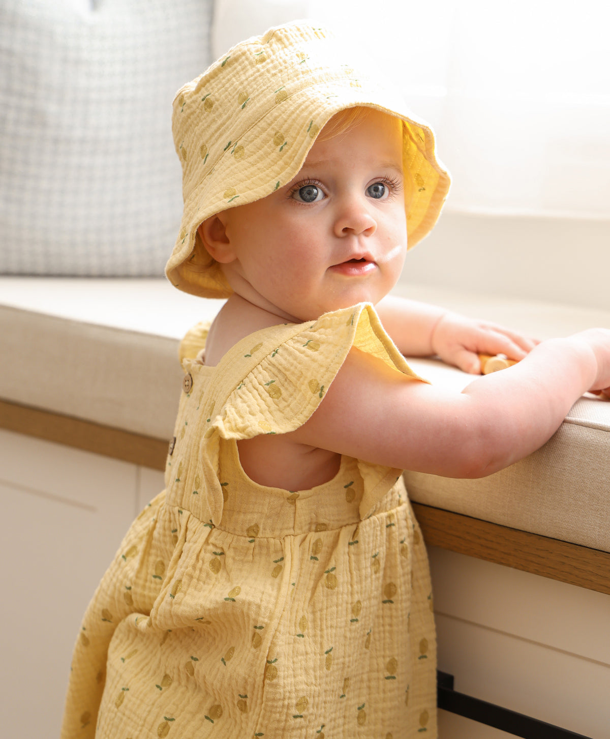 Lummi In Colour Organic Cotton Muslin Bucket Sun Hat - Lemons