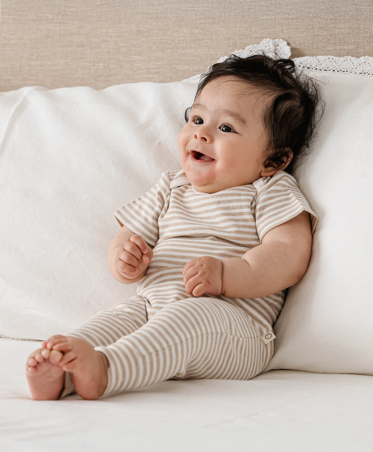 Lummi In Colour Organic Cotton Leggings - Oat Stripes