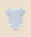 Lummi In Colour Organic Short Sleeve Bodysuit - Blue Stripes | Rompers & Playsuits | Bon Bon Tresor