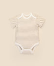 Lummi In Colour Organic Short Sleeve Bodysuit - Oat Stripes | Rompers & Playsuits | Bon Bon Tresor