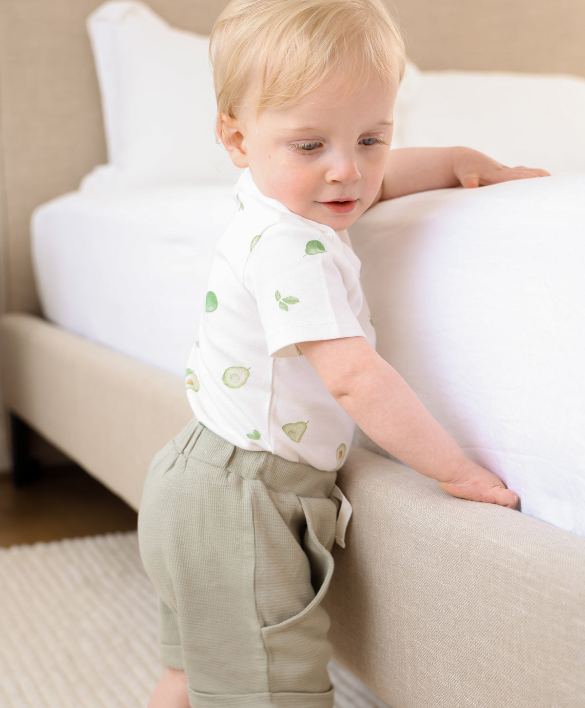 Lummi In Colour Organic Waffle Shorts - Sage Green