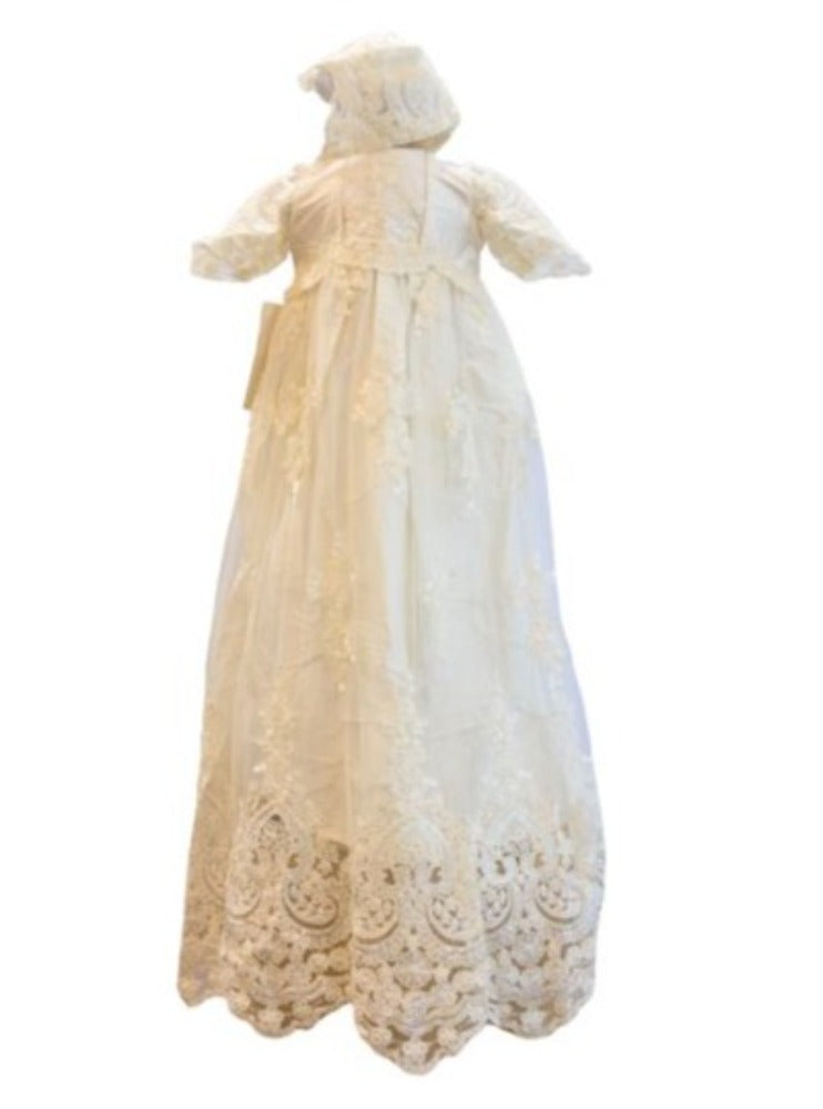 Christening - Gabriella Ivory 3/4 Sleeves Silk & Sequined Lace Gown | Gowns | Bon Bon Tresor