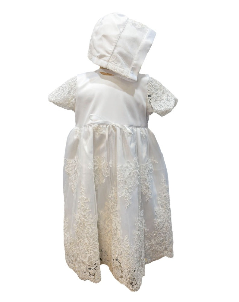Christening - Anna White Satin & Sequined Lace Dress | Dresses | Bon Bon Tresor