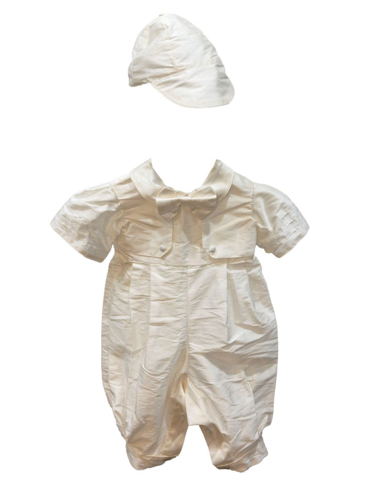 Christening - Lucas White Silk Romper | Rompers | Bon Bon Tresor